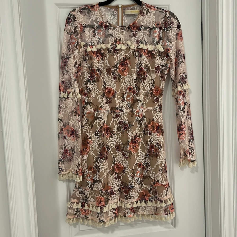 Lace floral dress, nude underlay